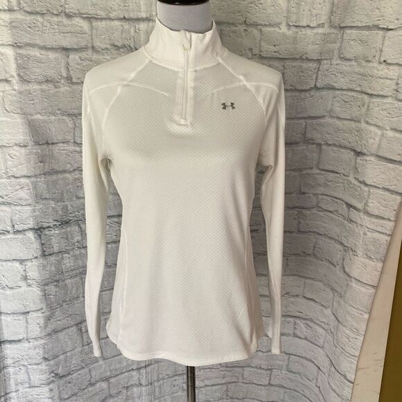 Under Armour Women M Heatgear 1/4 Zip Textured Mock Neck Longsleeve Pullover Top - Picture 1 of 15